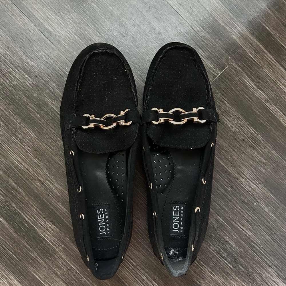 Black Loafers with Gold Chain Details